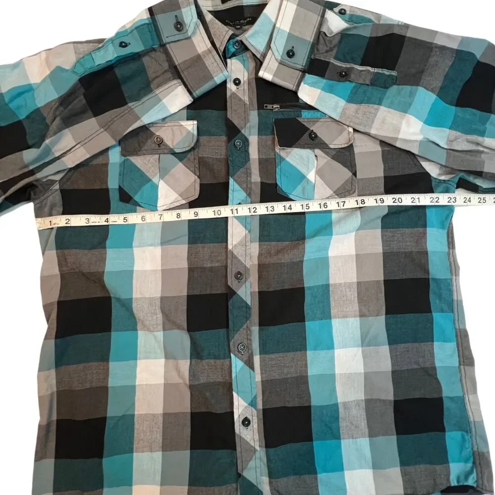 Eighty Eight Mens XXL Turquoise Western Preppy Collared  Chunky Plaid Button Up - Picture 3 of 9